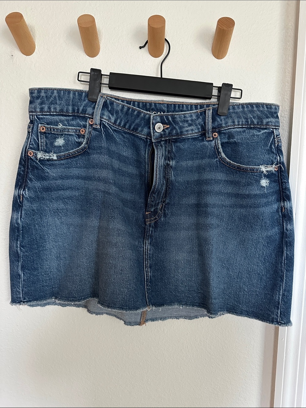 American Eagle Denim Perfect Mini Skirt - Dark Blue Distressed